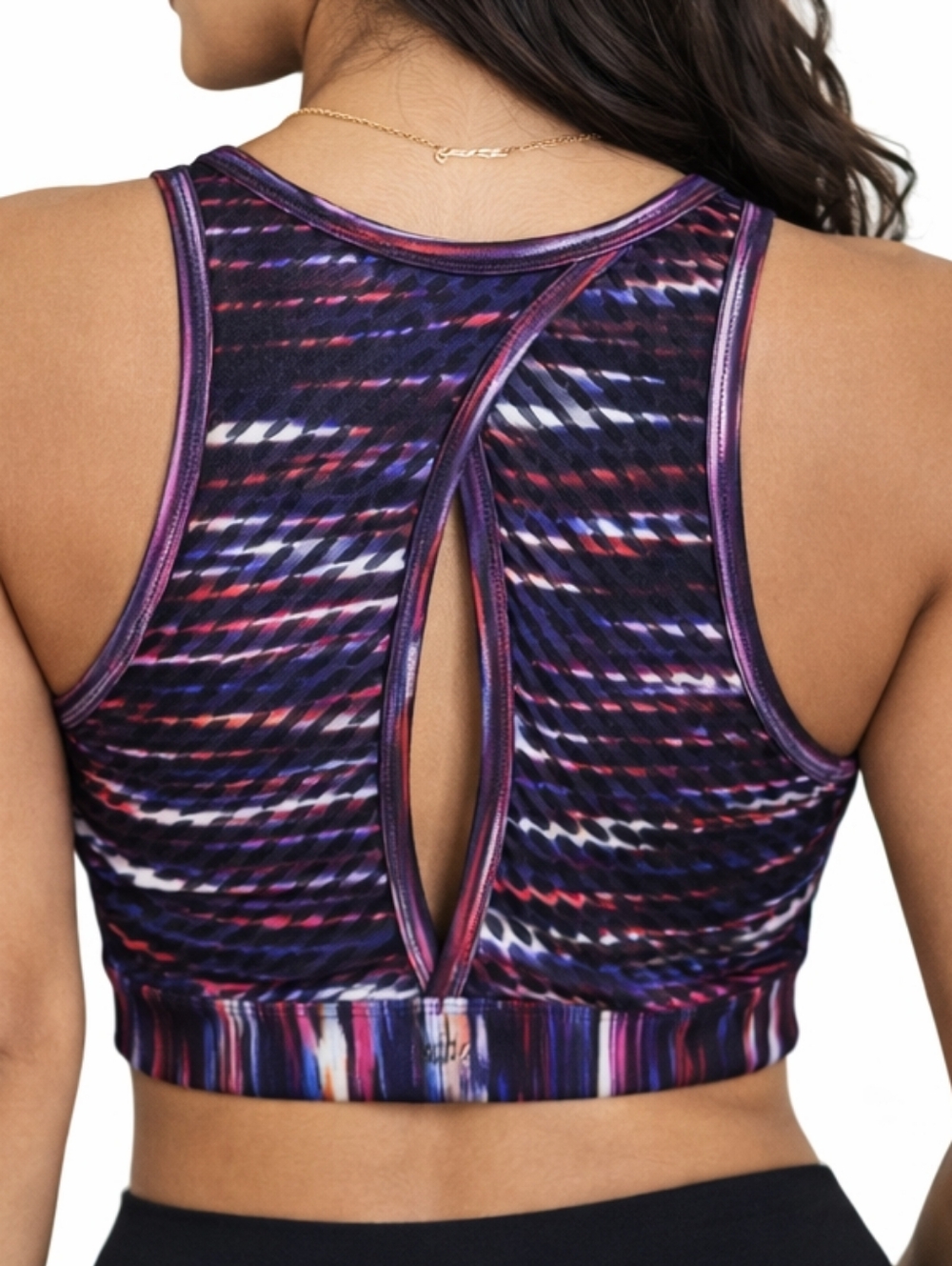 Peloton Sports Bra Size M High Neck Keyhole Back Purple Multicolor Athleisure - Picture 2 of 9